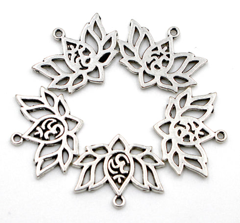 Sold as 10 pieces, antique silver om lotus charms, 20mmx16mm,